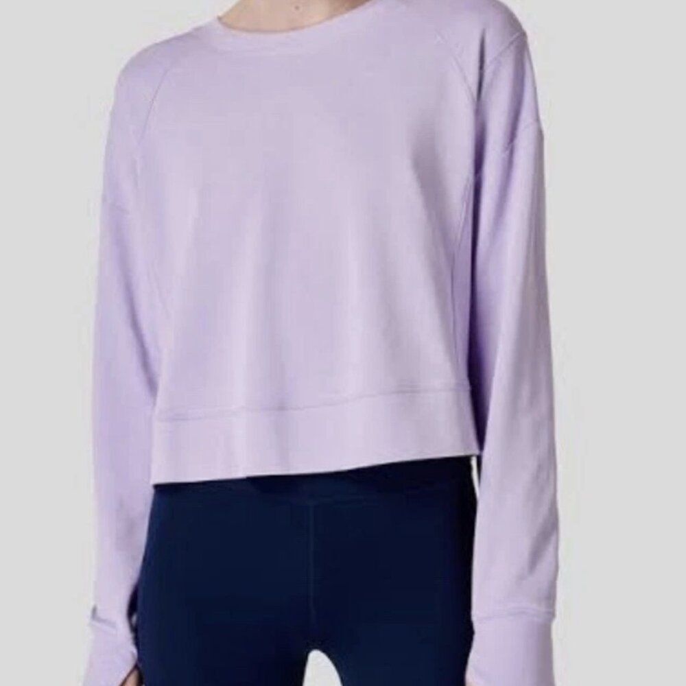 Sweaty Betty After Class Crop Tie Waist Sweatshirt Women's Size 4 Lilac Soft